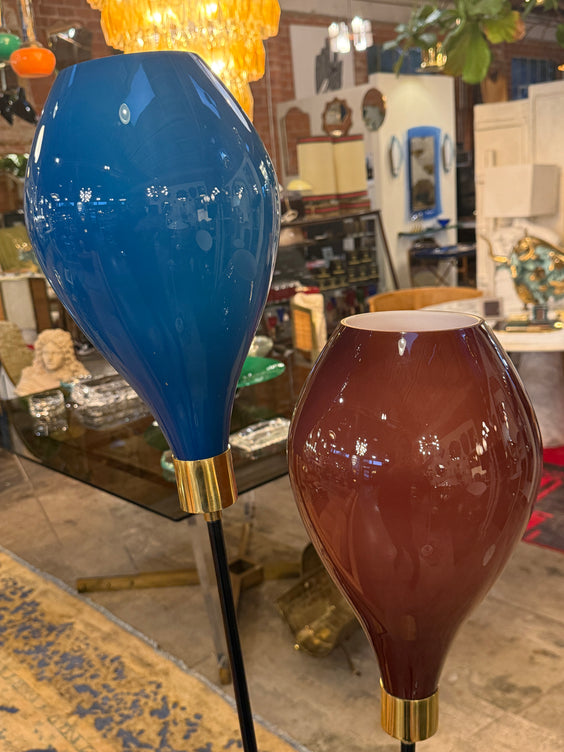 Stilnovo Floor Lamp with Two “Incamiciati” Glass Shades, Italy, 1950s–1960s