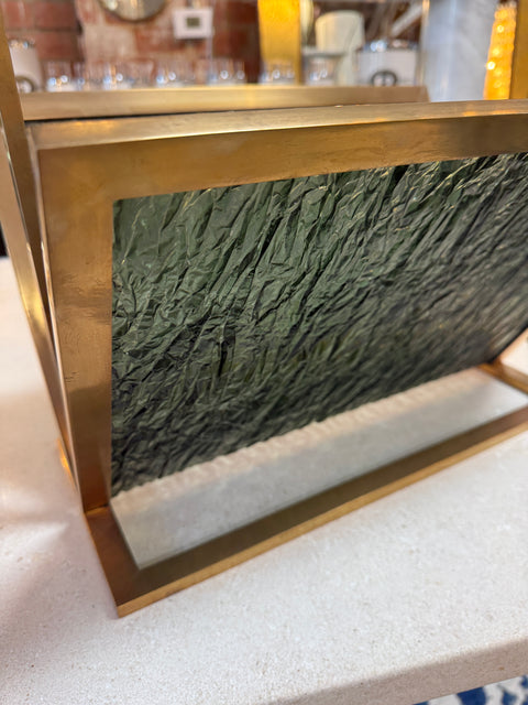 Mid-Century Brass and Green Plexiglass Magazine Holder, Italy