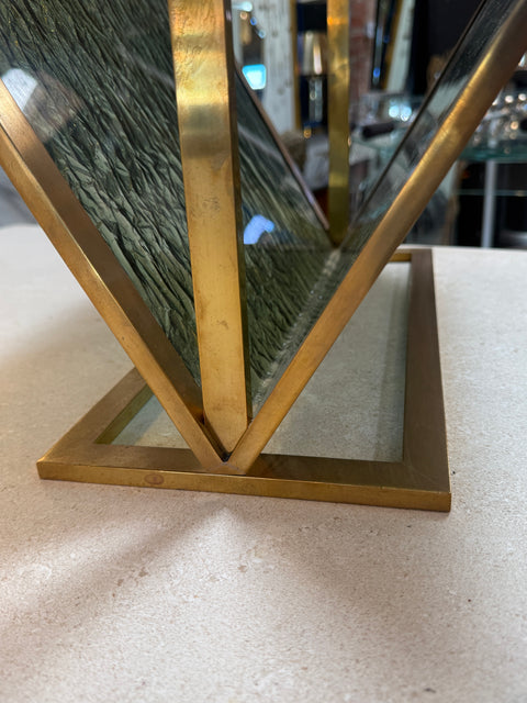 Mid-Century Brass and Green Plexiglass Magazine Holder, Italy