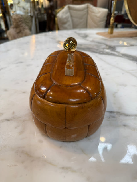 Vintage Mid-Century Carved Wood Trinket Box with Lucite & Brass Handle