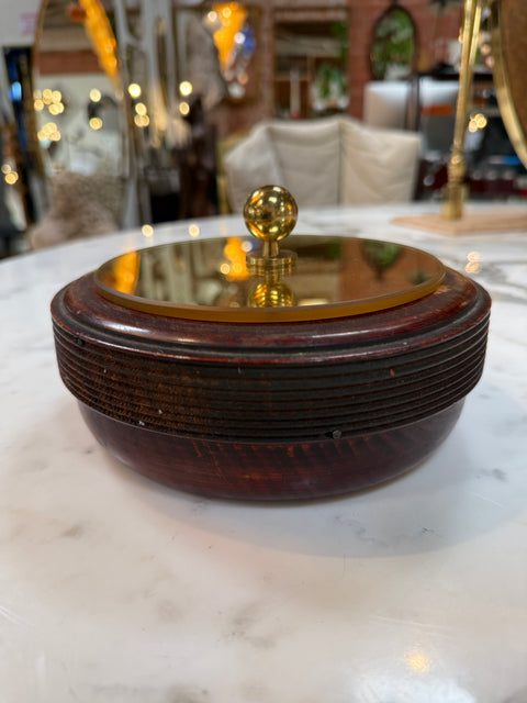 Wooden Lidded Box with Brass-Tone Mirror Top