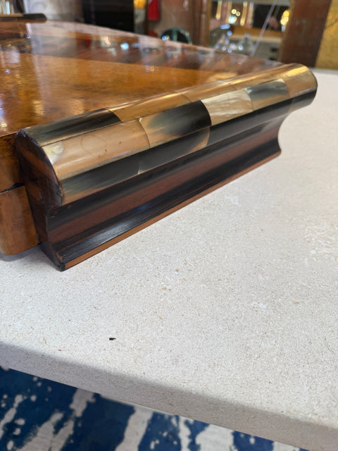 Italian Art Deco Burl Wood and Macassar Ebony Box with Brass Details, 1940s