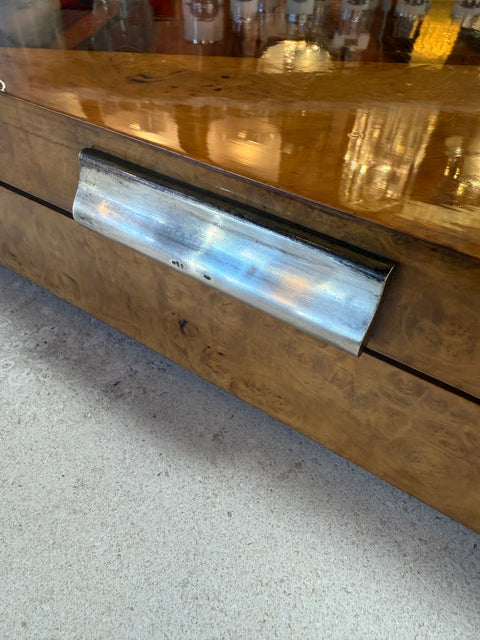 Italian Art Deco Burl Wood and Macassar Ebony Box with Brass Details, 1940s