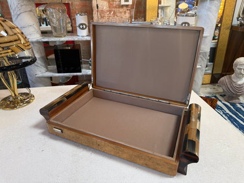 Italian Art Deco Burl Wood and Macassar Ebony Box with Brass Details, 1940s