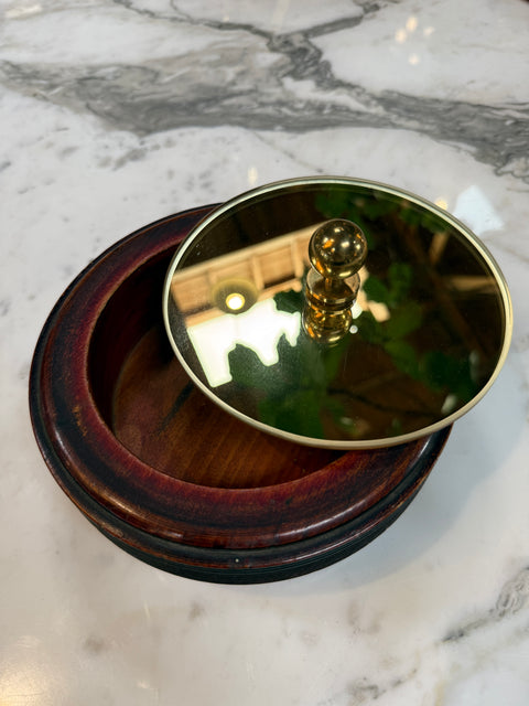 Wooden Lidded Box with Brass-Tone Mirror Top