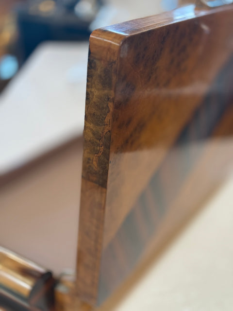 Italian Art Deco Burl Wood and Macassar Ebony Box with Brass Details, 1940s