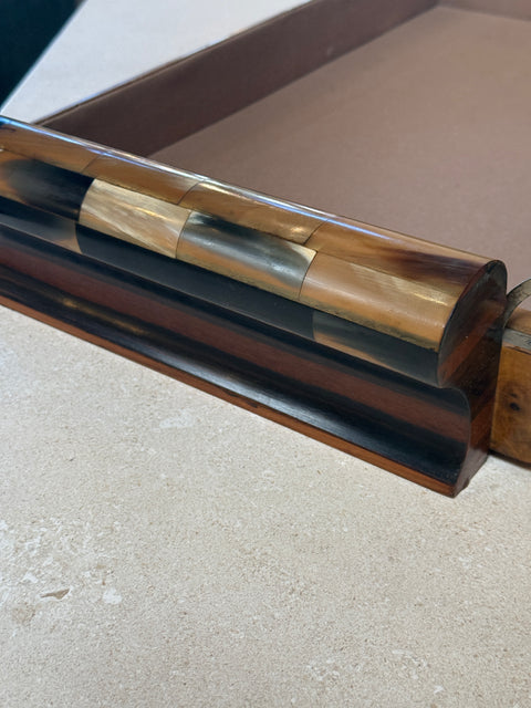 Italian Art Deco Burl Wood and Macassar Ebony Box with Brass Details, 1940s