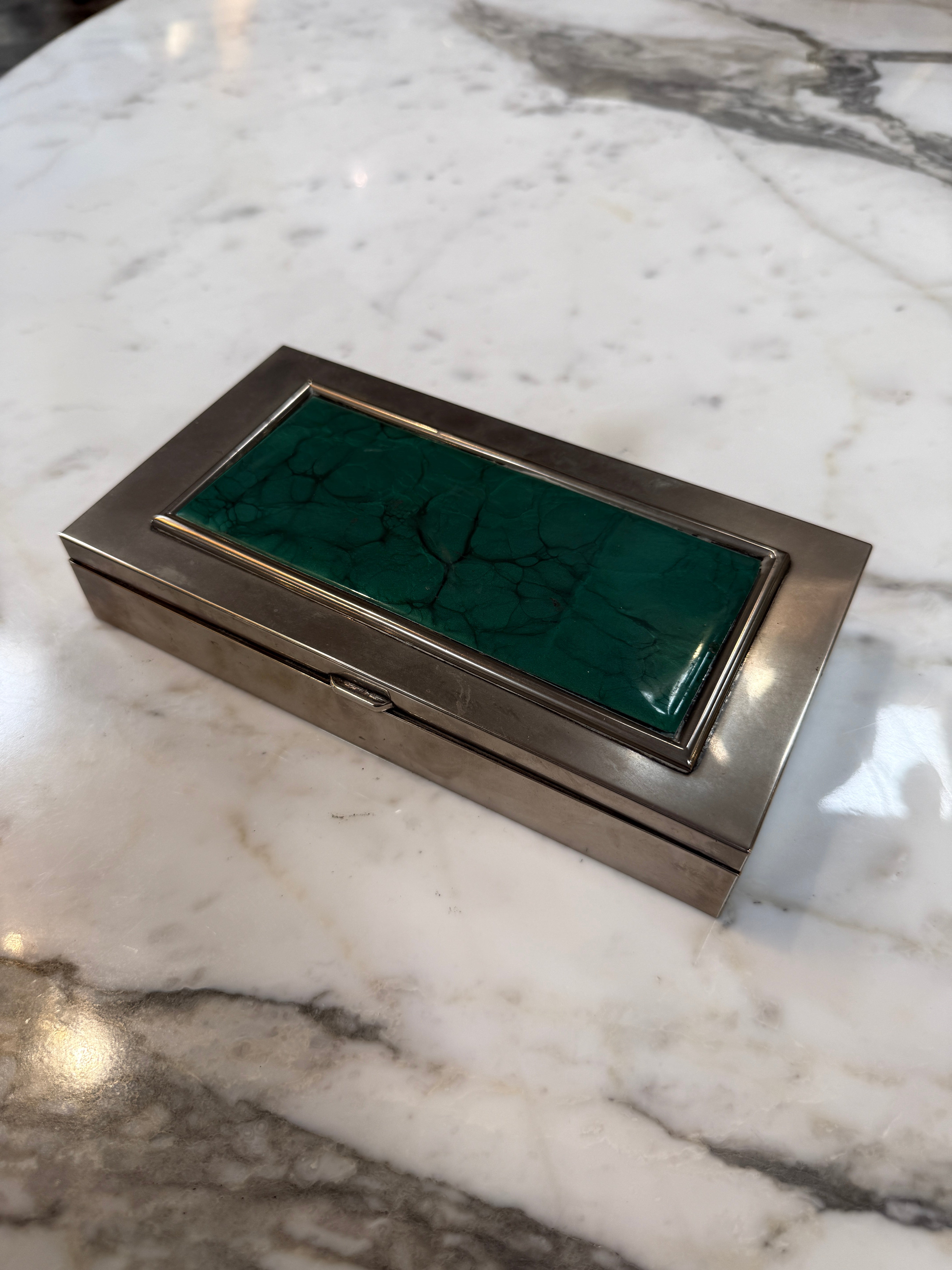 Vintage Silverplate Box with Malachite Inlay Lid
