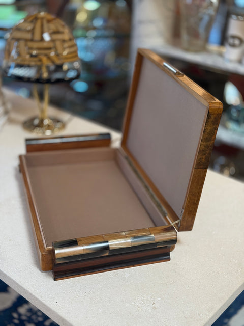 Italian Art Deco Burl Wood and Macassar Ebony Box with Brass Details, 1940s
