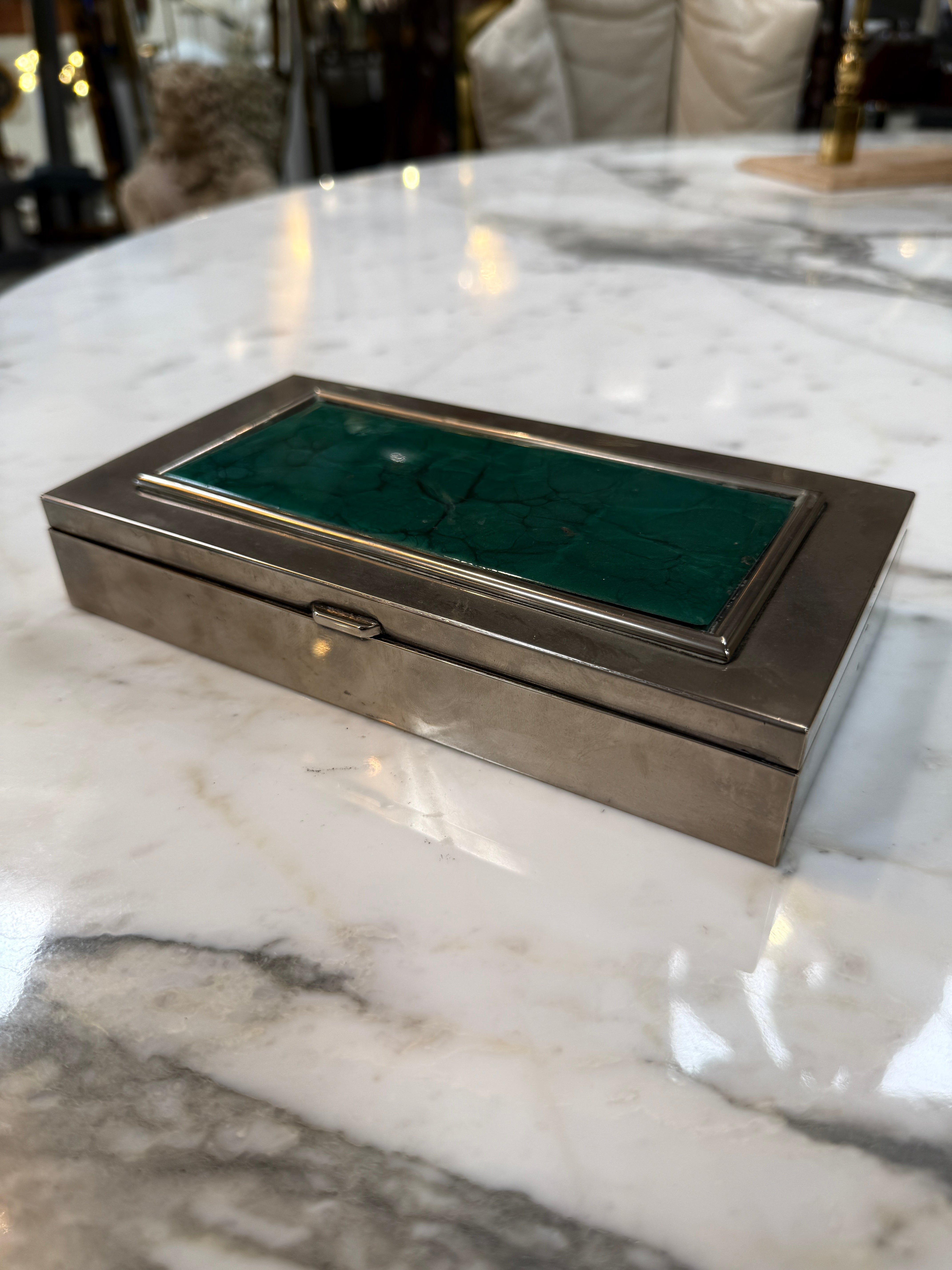 Vintage Silverplate Box with Malachite Inlay Lid