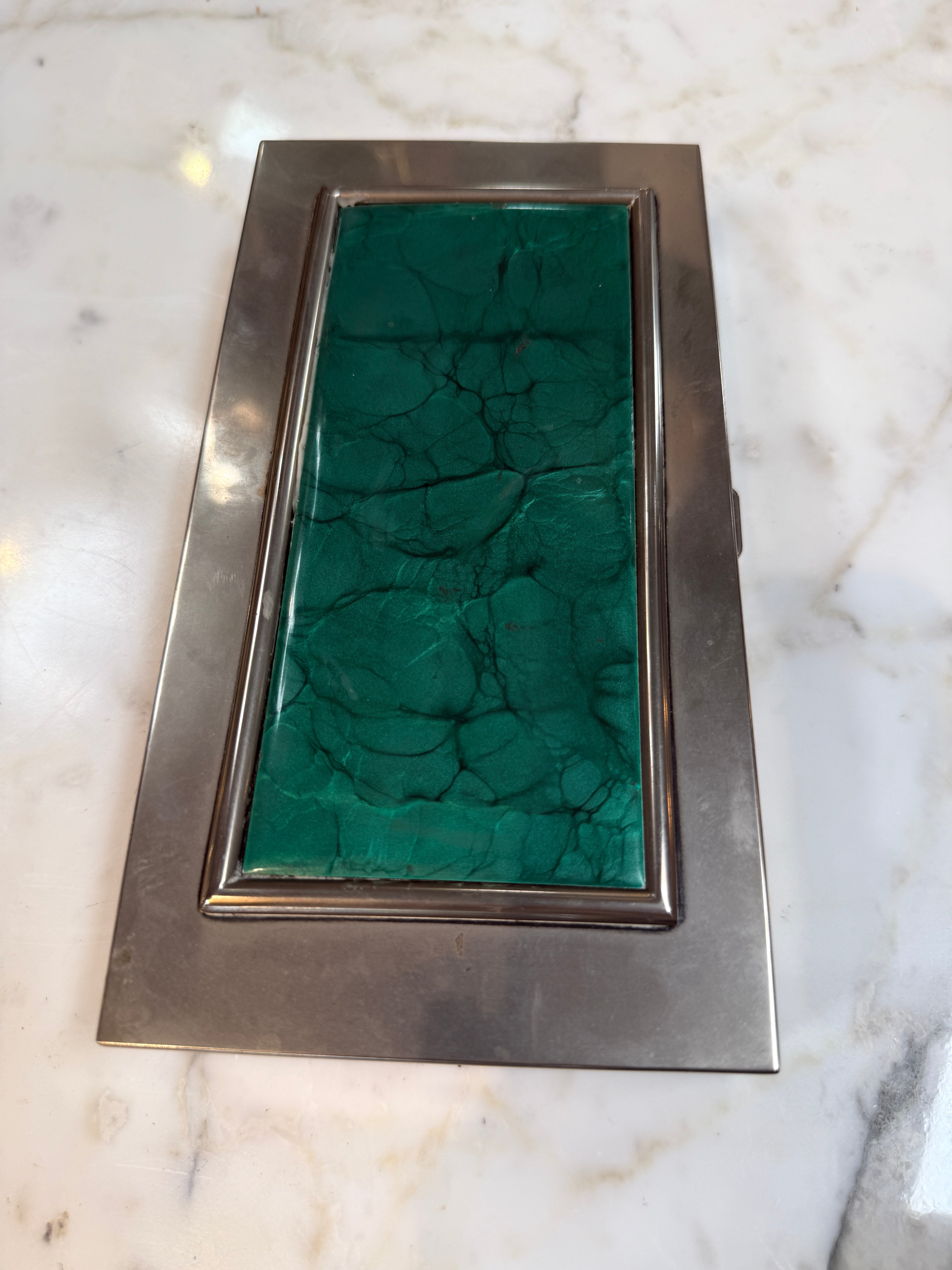 Vintage Silverplate Box with Malachite Inlay Lid