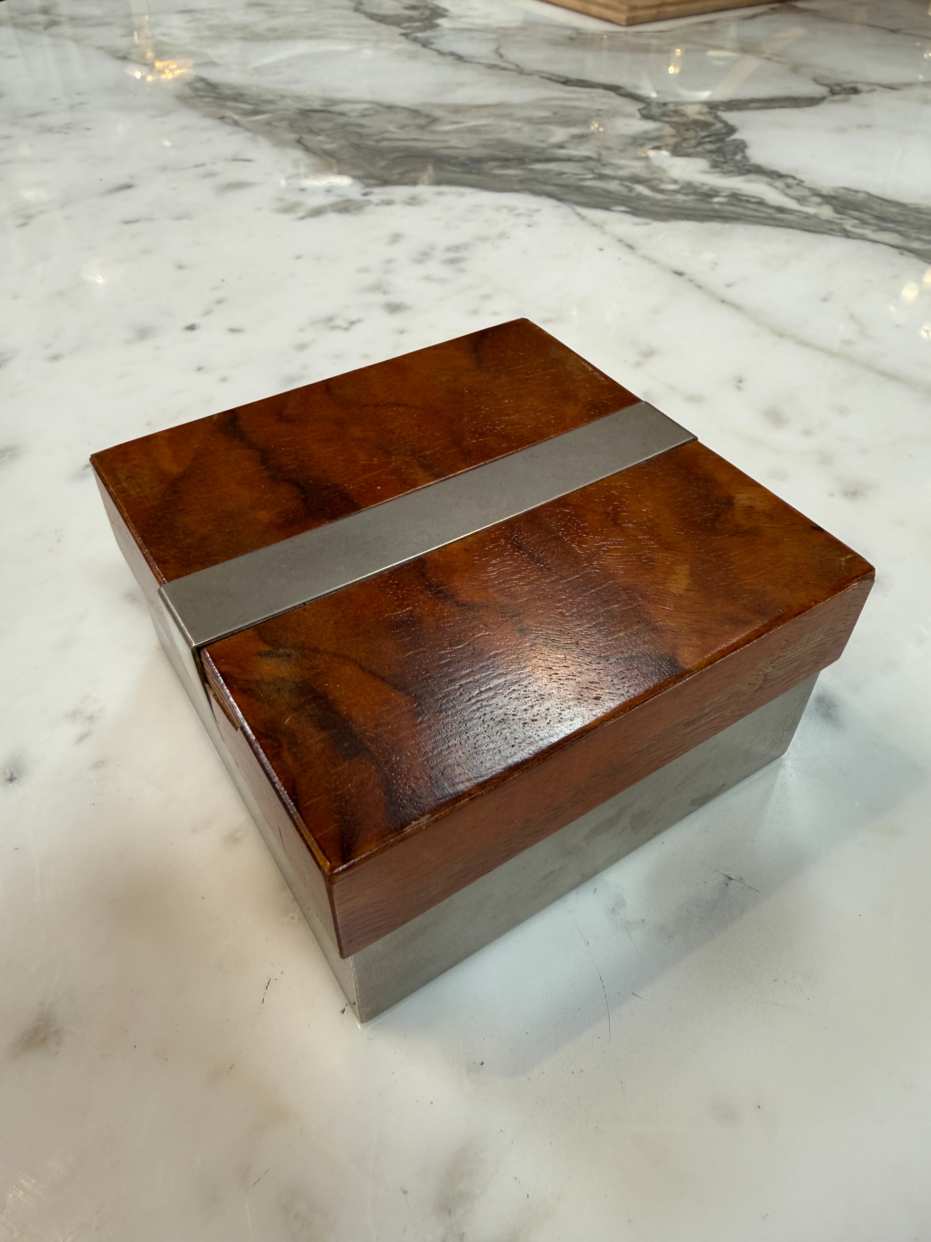 Tommaso Barbi Vintage Burl Wood & Brushed Metal Box