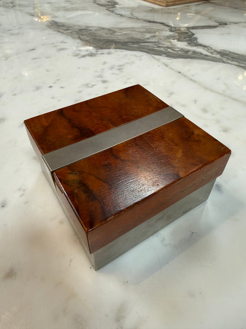 Tommaso Barbi Vintage Burl Wood & Brushed Metal Box