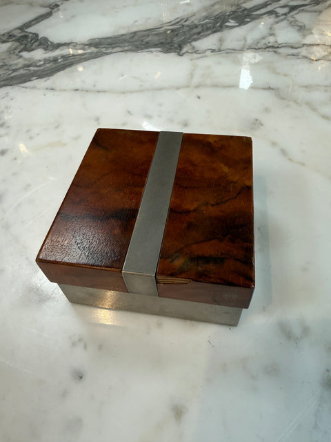 Tommaso Barbi Vintage Burl Wood & Brushed Metal Box