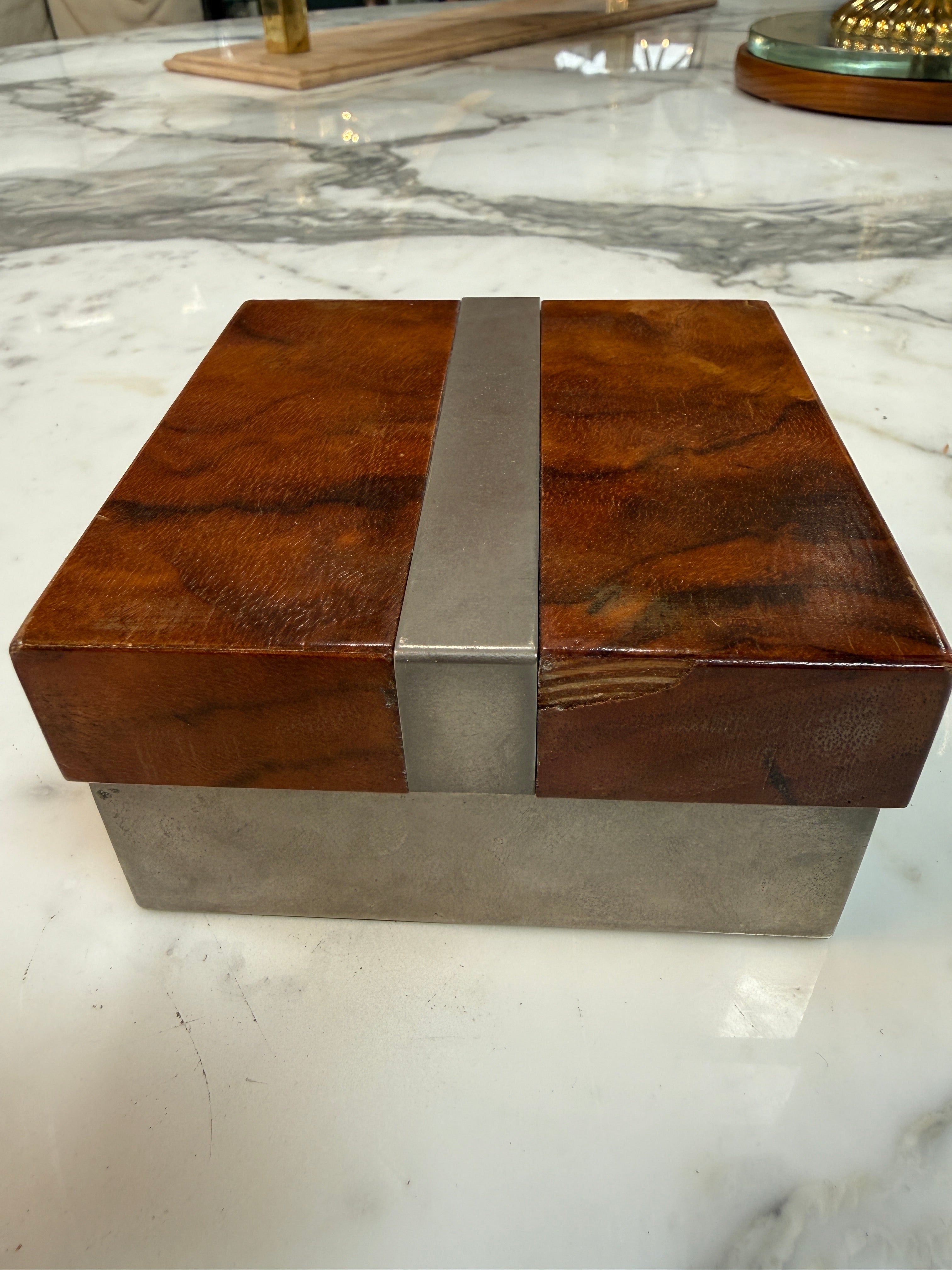 Tommaso Barbi Vintage Burl Wood & Brushed Metal Box