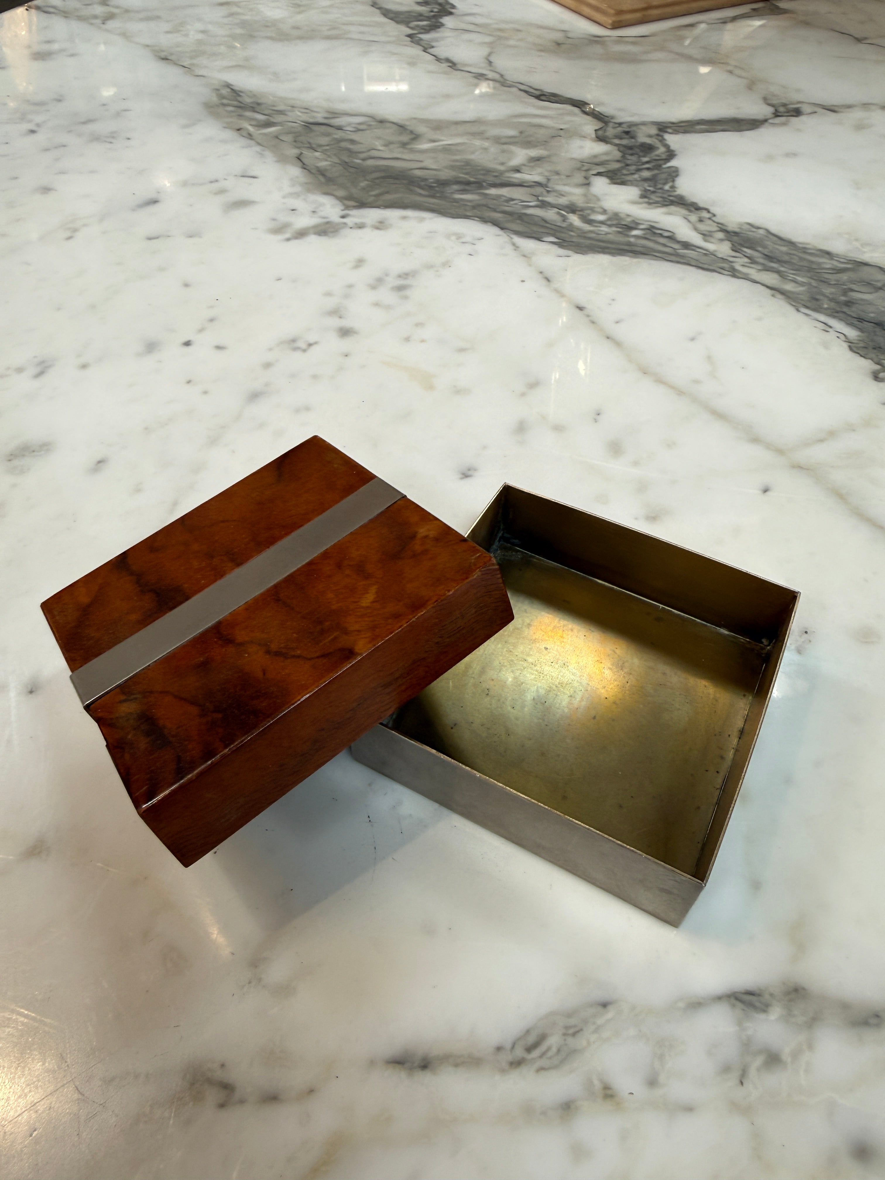 Tommaso Barbi Vintage Burl Wood & Brushed Metal Box