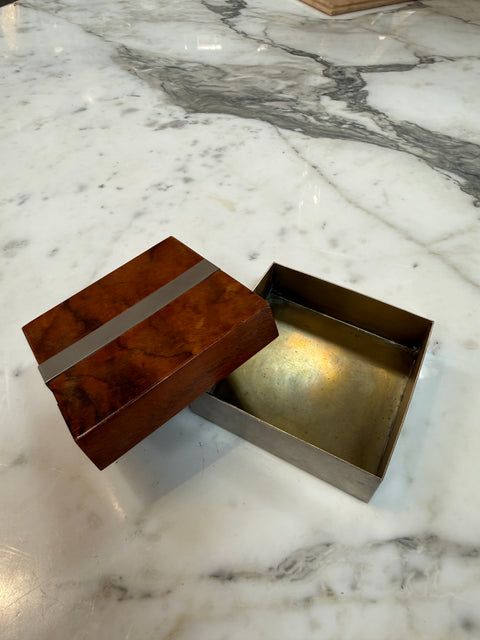 Tommaso Barbi Vintage Burl Wood & Brushed Metal Box