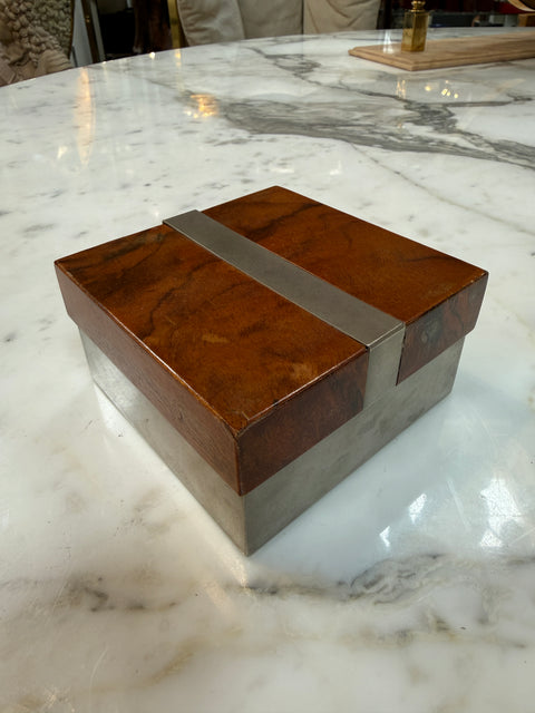 Tommaso Barbi Vintage Burl Wood & Brushed Metal Box
