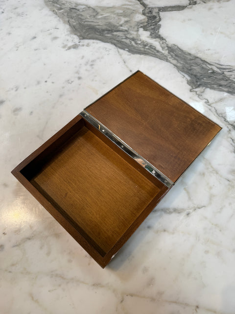 Vintage Tessellated Horn & Wood Box with Metal Trim