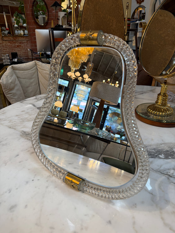 Vintage Murano Style Twisted Art Glass Vanity Mirror with Brass Accents