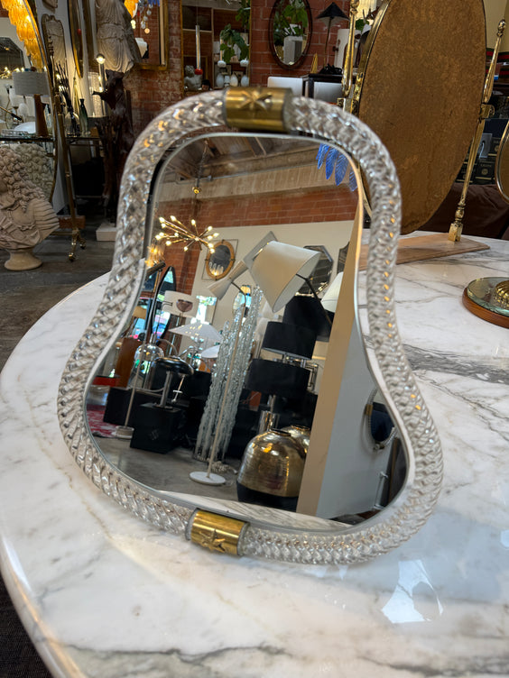 Vintage Murano Style Twisted Art Glass Vanity Mirror with Brass Accents