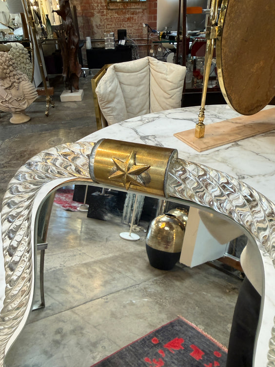 Vintage Murano Style Twisted Art Glass Vanity Mirror with Brass Accents