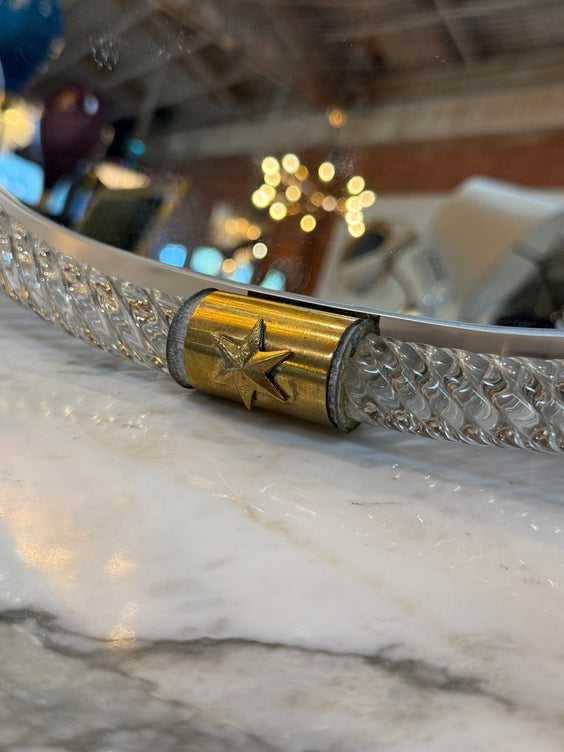 Vintage Murano Style Twisted Art Glass Vanity Mirror with Brass Accents