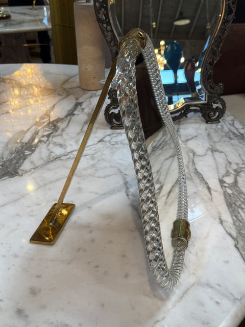 Vintage Murano Style Twisted Art Glass Vanity Mirror with Brass Accents