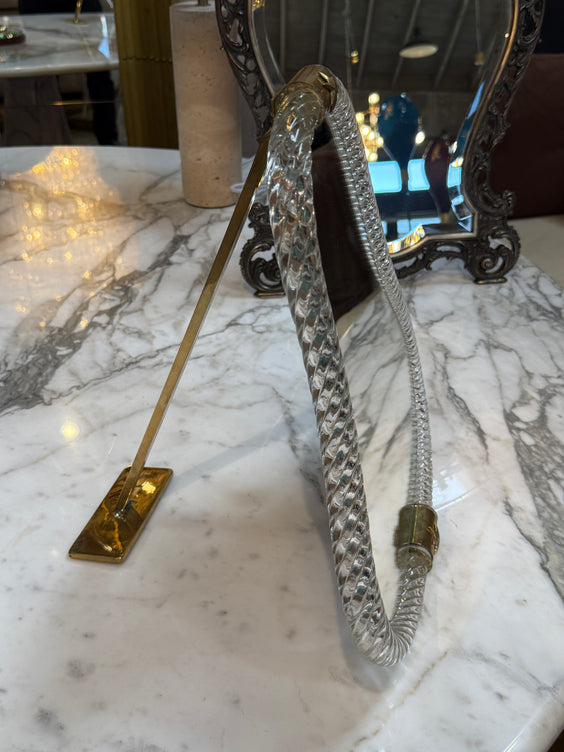 Vintage Murano Style Twisted Art Glass Vanity Mirror with Brass Accents