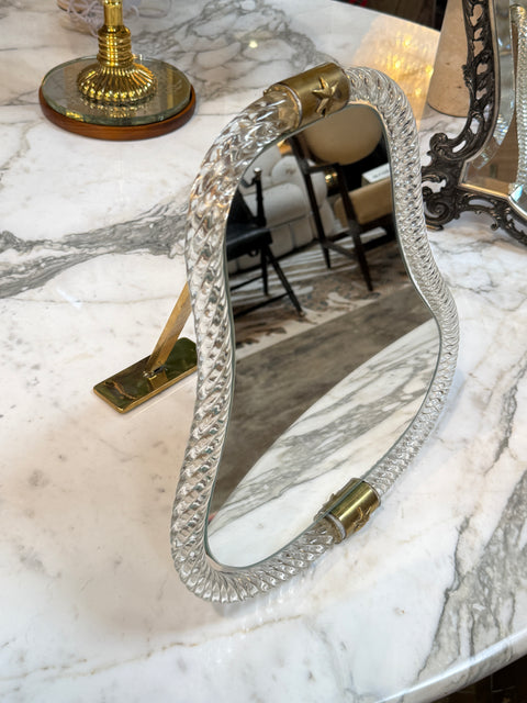 Vintage Murano Style Twisted Art Glass Vanity Mirror with Brass Accents