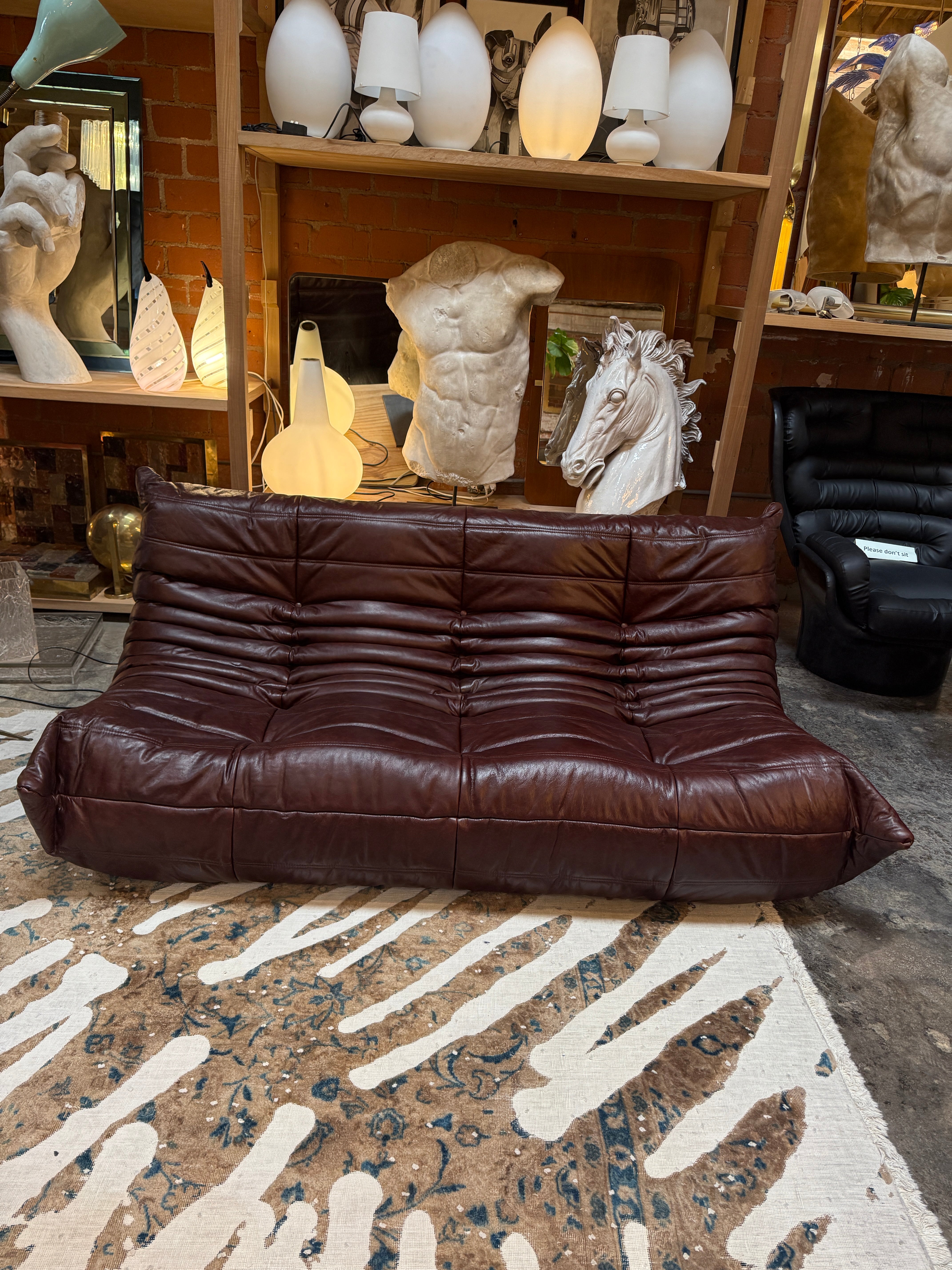 Michel Ducaroy “Togo” Three-Seat Sofa in Deep Brown Leather for Ligne Roset