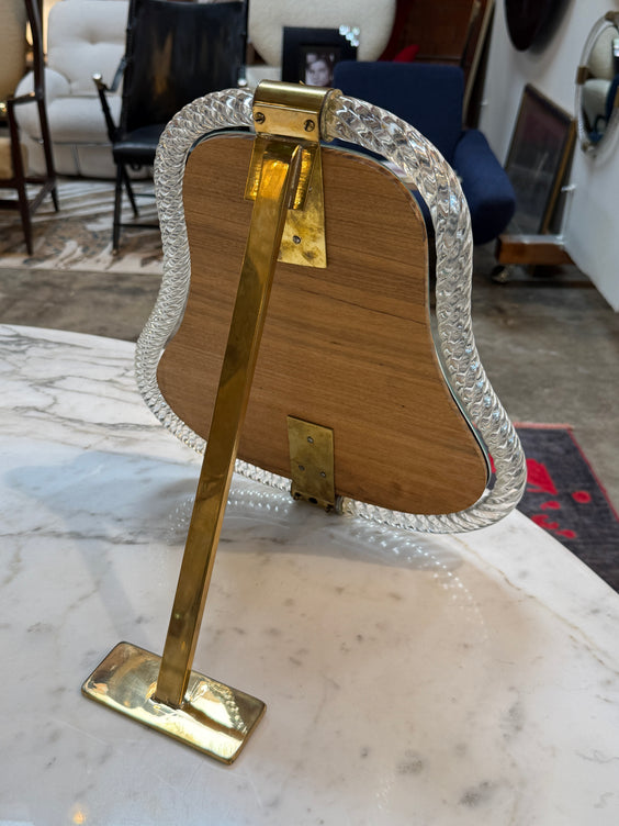 Vintage Murano Style Twisted Art Glass Vanity Mirror with Brass Accents