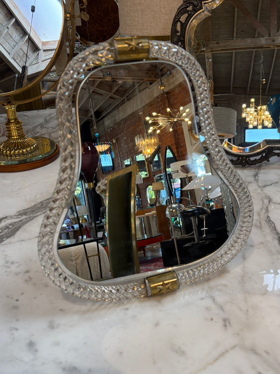 Vintage Murano Style Twisted Art Glass Vanity Mirror with Brass Accents