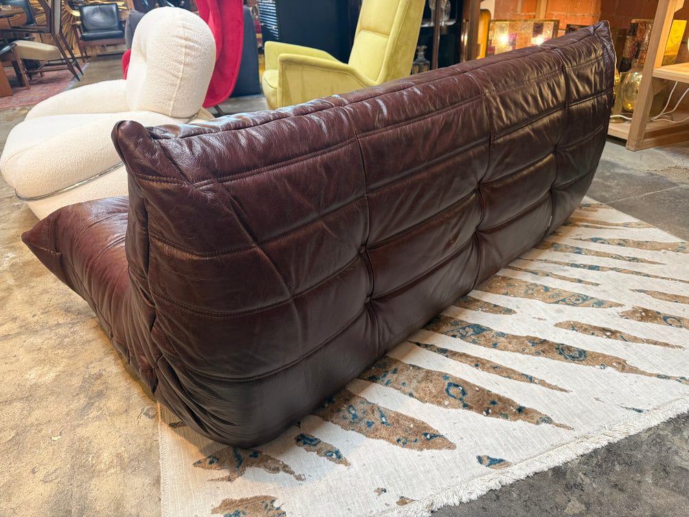 Michel Ducaroy “Togo” Three-Seat Sofa in Deep Brown Leather for Ligne Roset