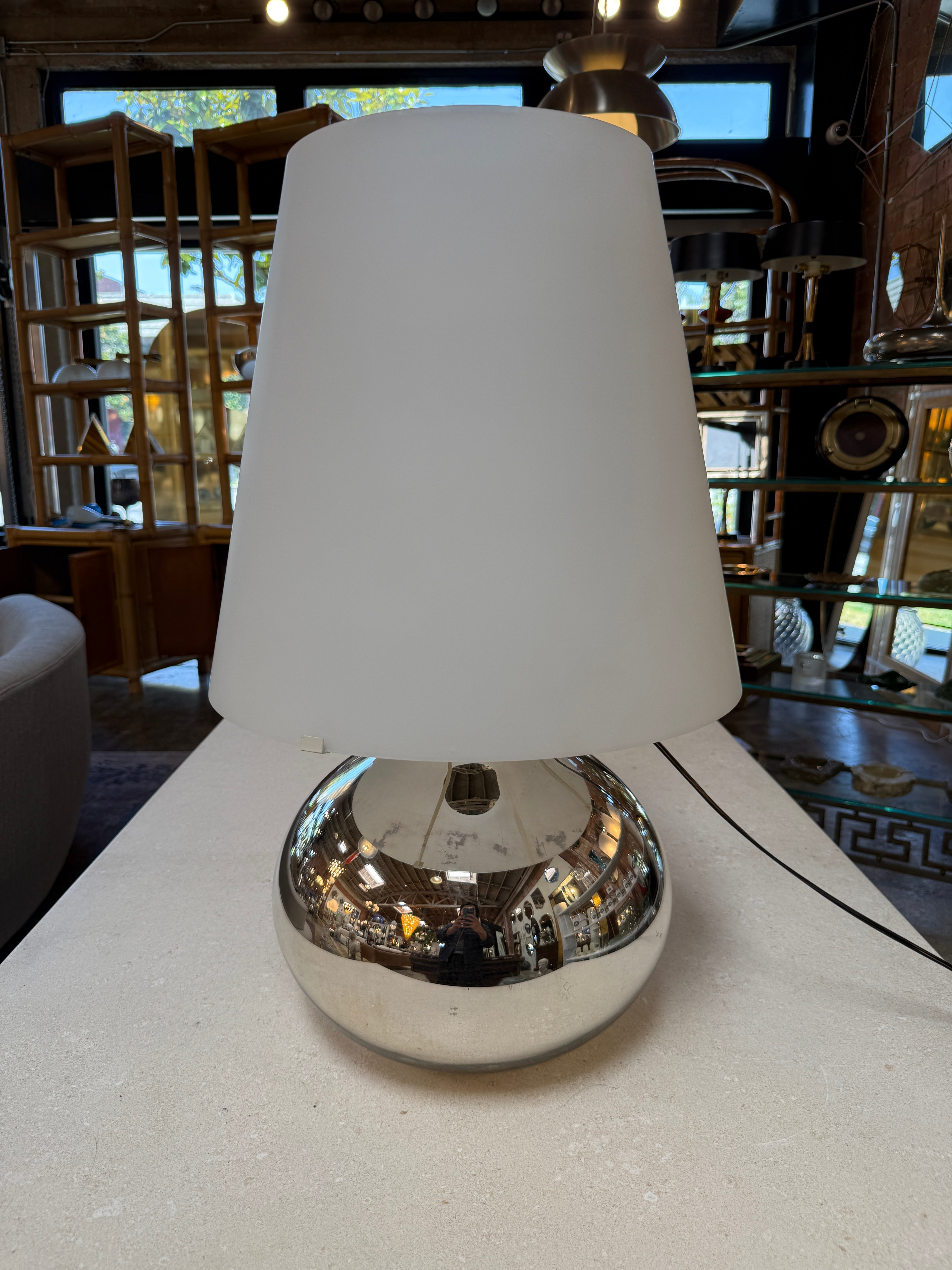 Chrome Sphere Table Lamp Attributed to Fontana Arte, Italy, Circa 1970s
