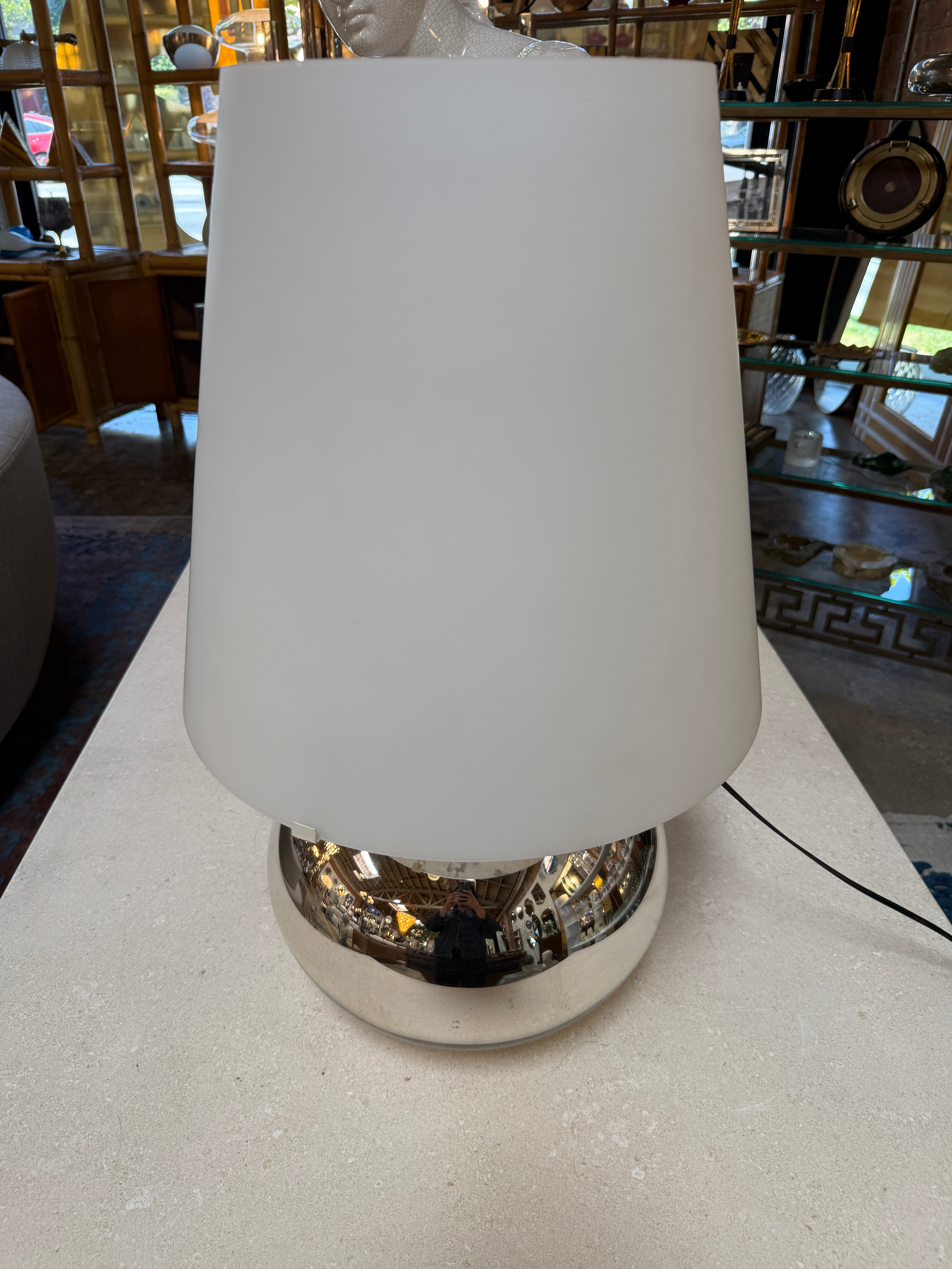 Chrome Sphere Table Lamp Attributed to Fontana Arte, Italy, Circa 1970s