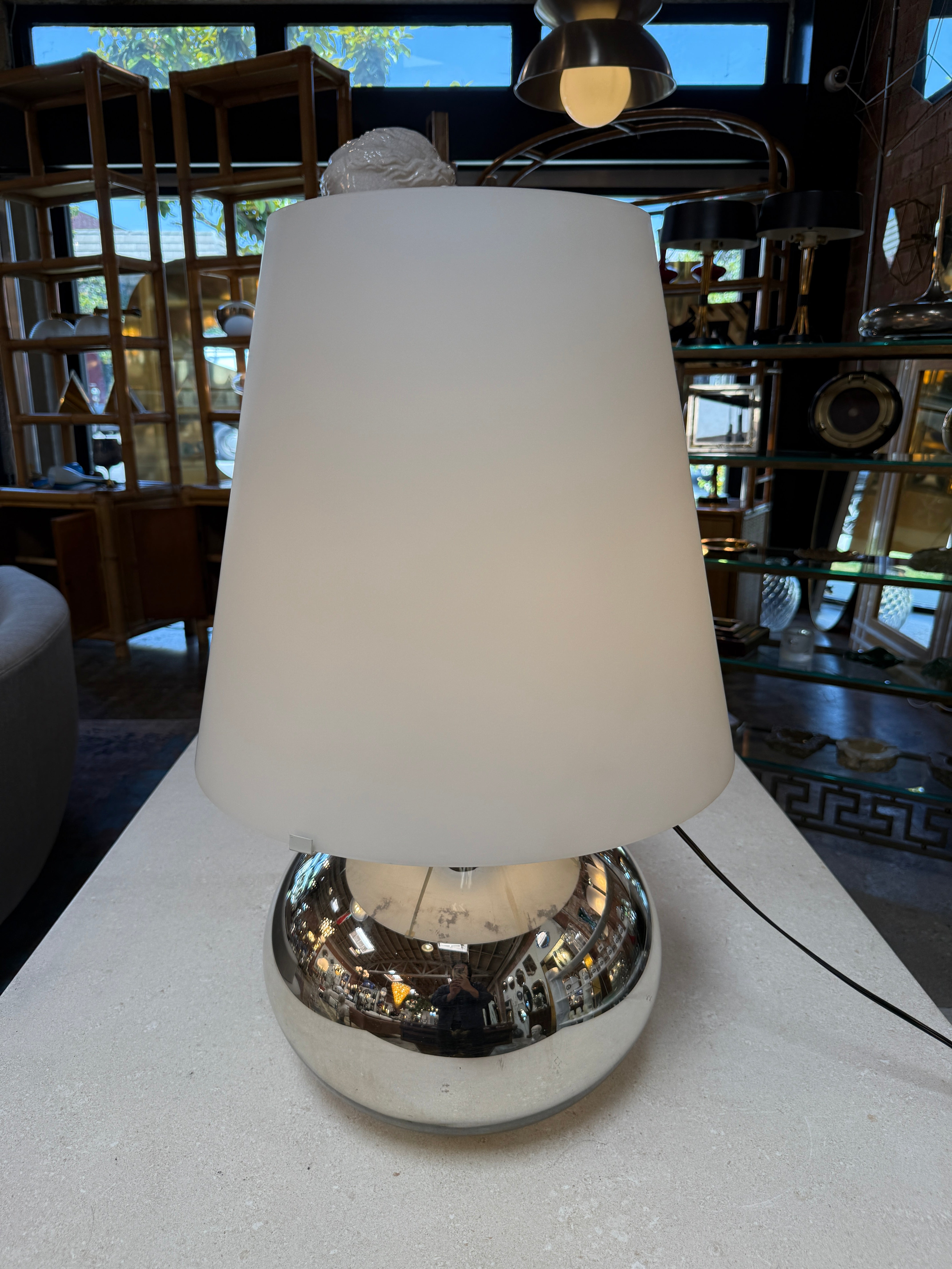 Chrome Sphere Table Lamp Attributed to Fontana Arte, Italy, Circa 1970s