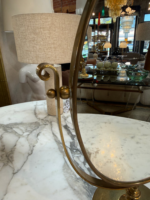 Vintage Brass Oval Vanity Mirror with Swivel Stand