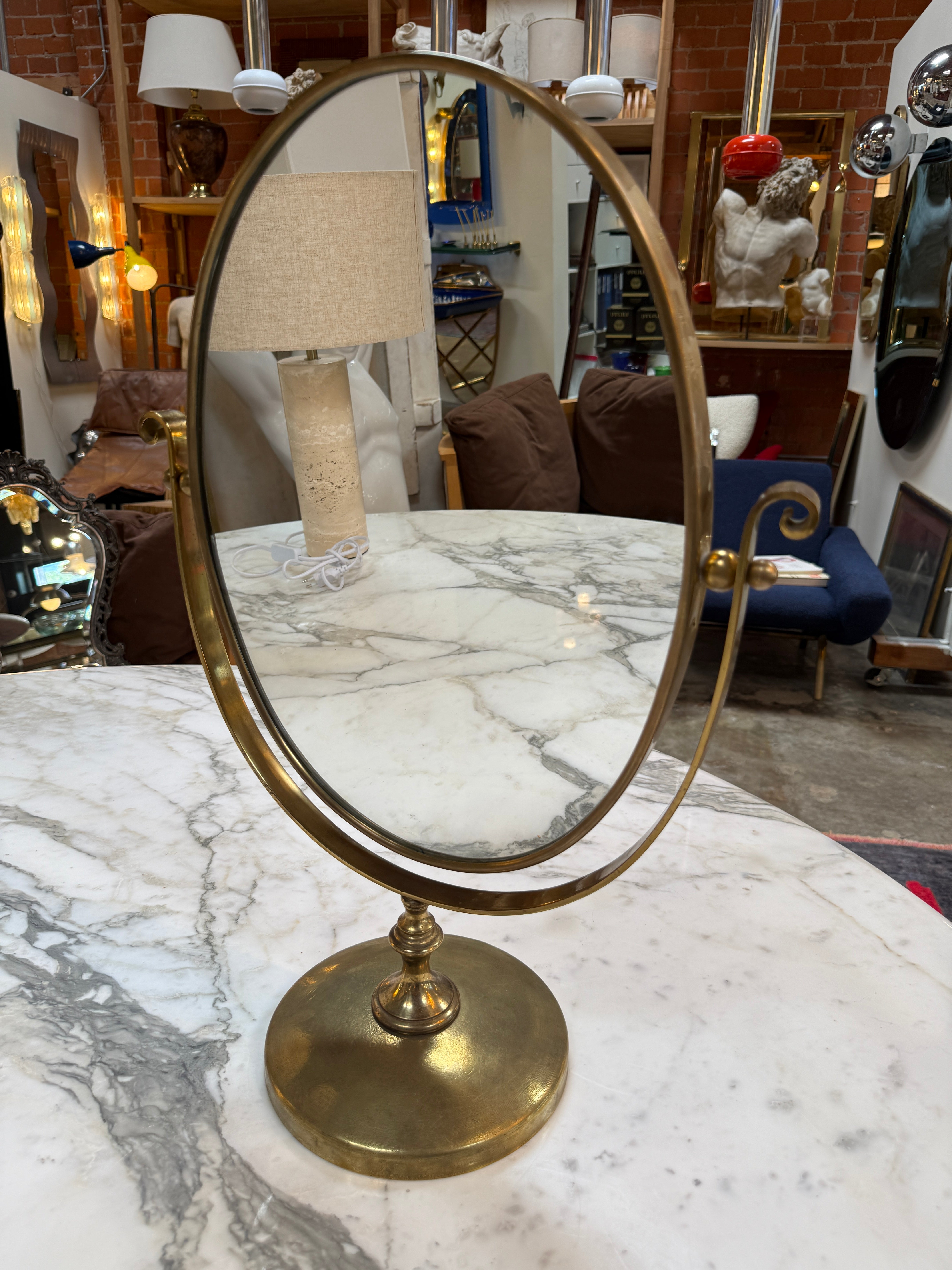 Vintage Brass Oval Vanity Mirror with Swivel Stand – ma+39 shop