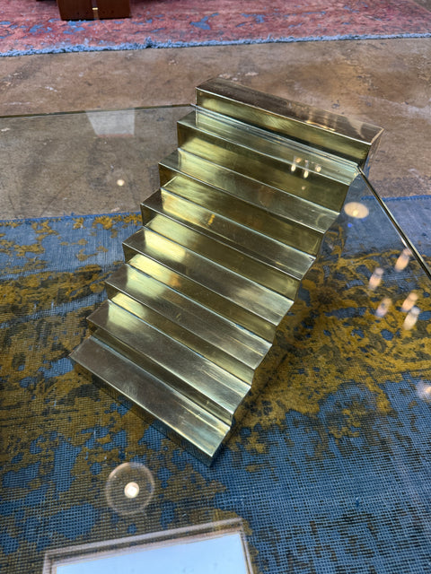Glass Sculptural Coffee Table with Stepped Pedestal Bases