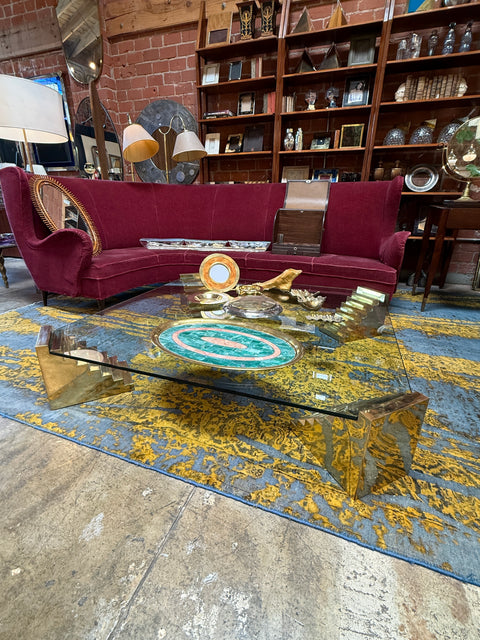 Glass Sculptural Coffee Table with Stepped Pedestal Bases