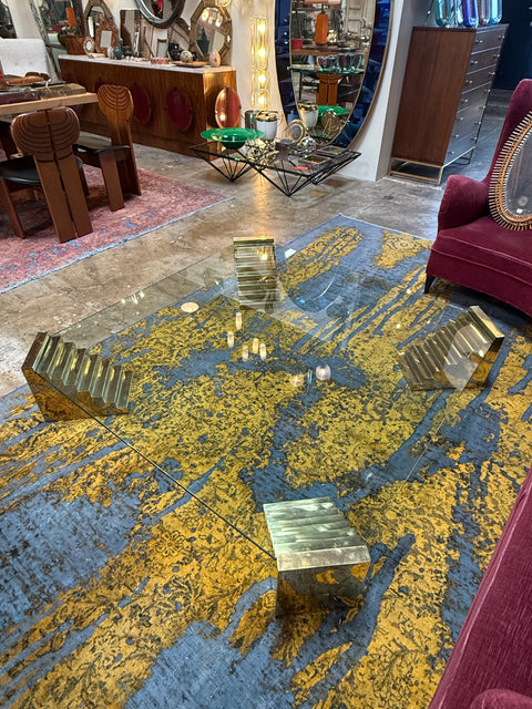 Glass Sculptural Coffee Table with Stepped Pedestal Bases