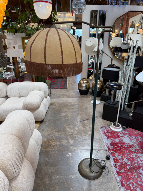 Mid-Century Modern Brass Floor Lamp with Fringe Fabric Shade