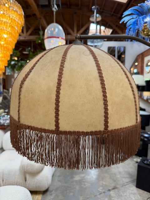 Mid-Century Modern Brass Floor Lamp with Fringe Fabric Shade
