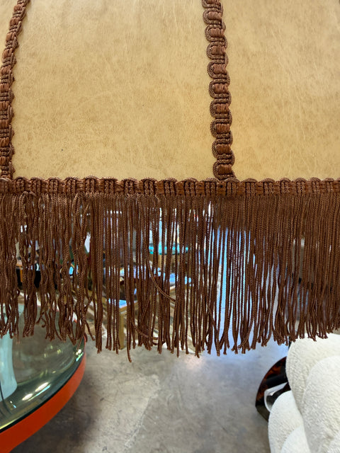 Mid-Century Modern Brass Floor Lamp with Fringe Fabric Shade