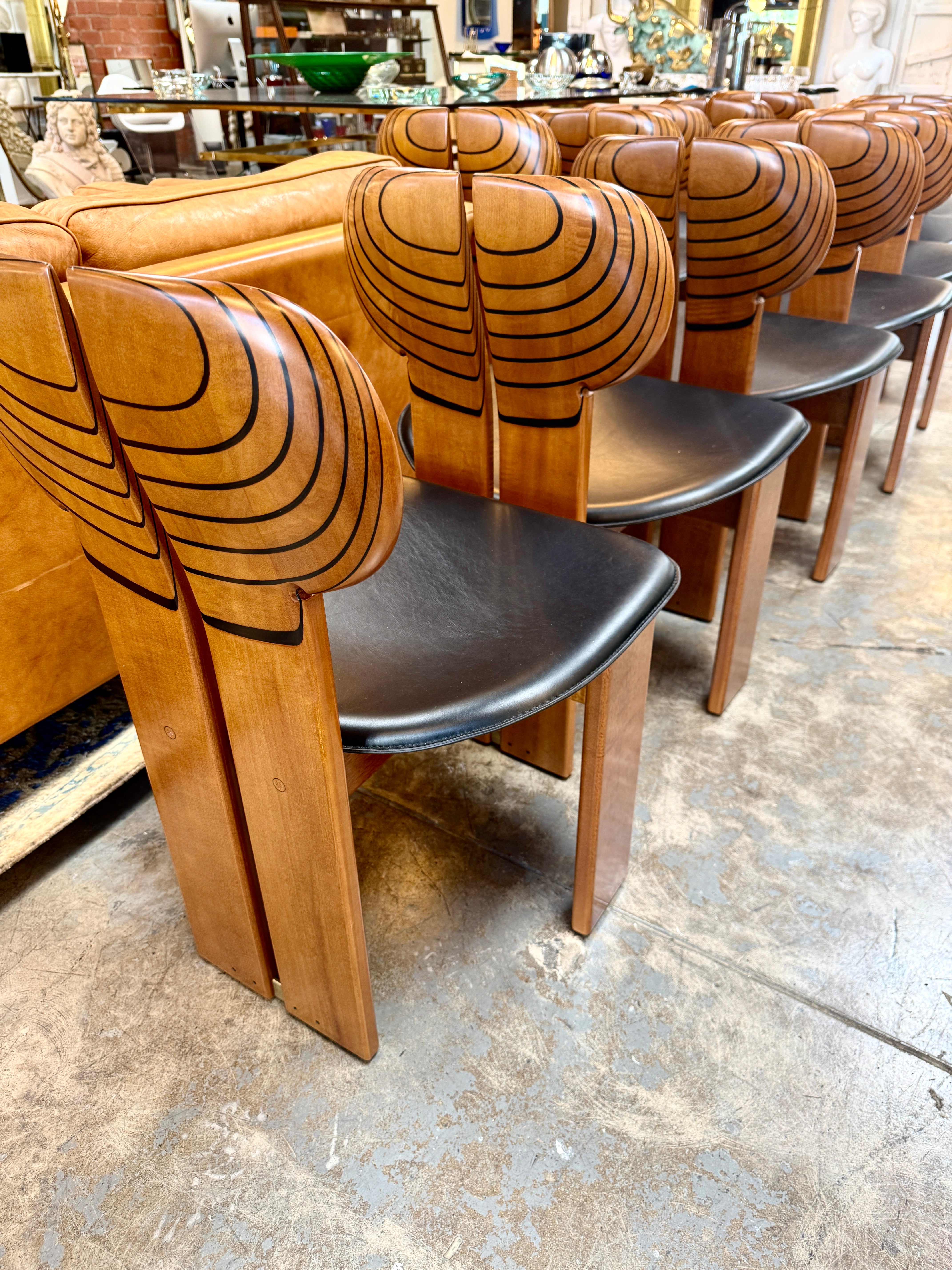 Set of 12 “Africa” Dining Chairs by Afra & Tobia Scarpa for Maxalto, Italy, 1970s