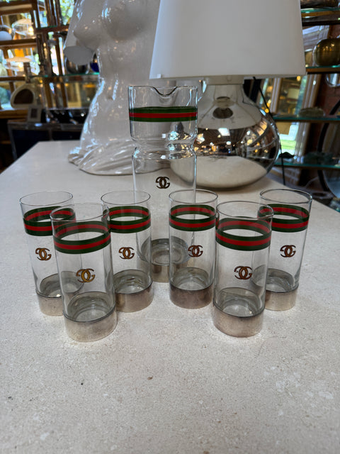 Vintage Gucci Barware Set Pitcher Carafe & High Ball Glasses