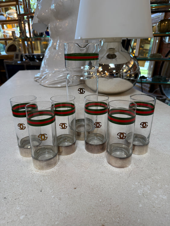 Vintage Gucci Barware Set Pitcher Carafe & High Ball Glasses