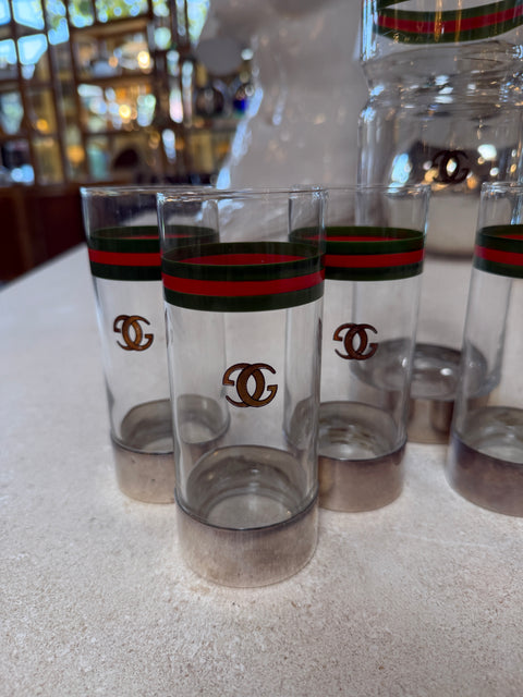 Vintage Gucci Barware Set Pitcher Carafe & High Ball Glasses
