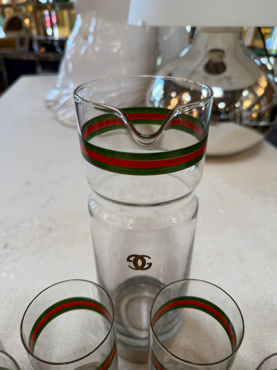Vintage Gucci Barware Set Pitcher Carafe & High Ball Glasses